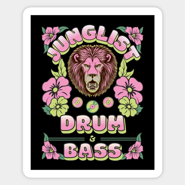JUNGLIST  - Tropical Drum & Bass Pink Lion Sticker by DISCOTHREADZ 